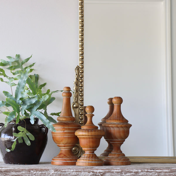 Set Of Three Turned Wood Finials