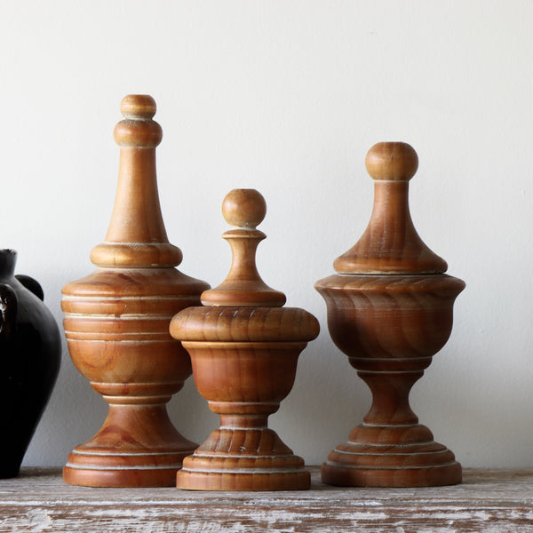 Set Of Three Turned Wood Finials