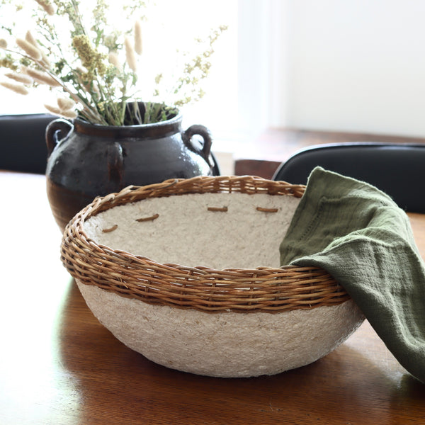 Paper Mache Bowl with Wicker Rim - LAST CHANCE