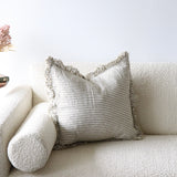 Aleah Ruffled Olive Stripe Linen Pillow Cover