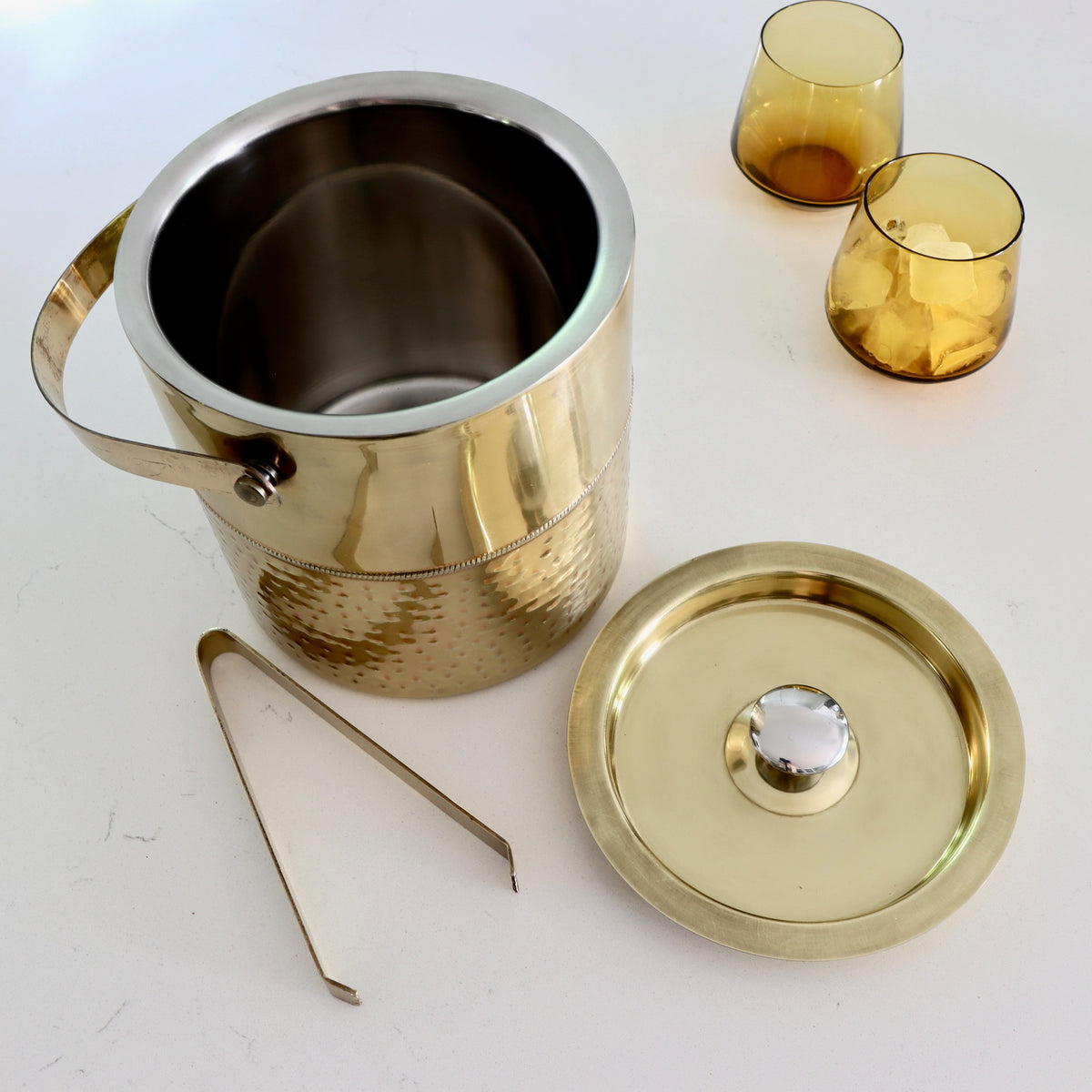 Oro Brass Finished Hammered Stainless Steel Ice Bucket - Holistic Habitat 