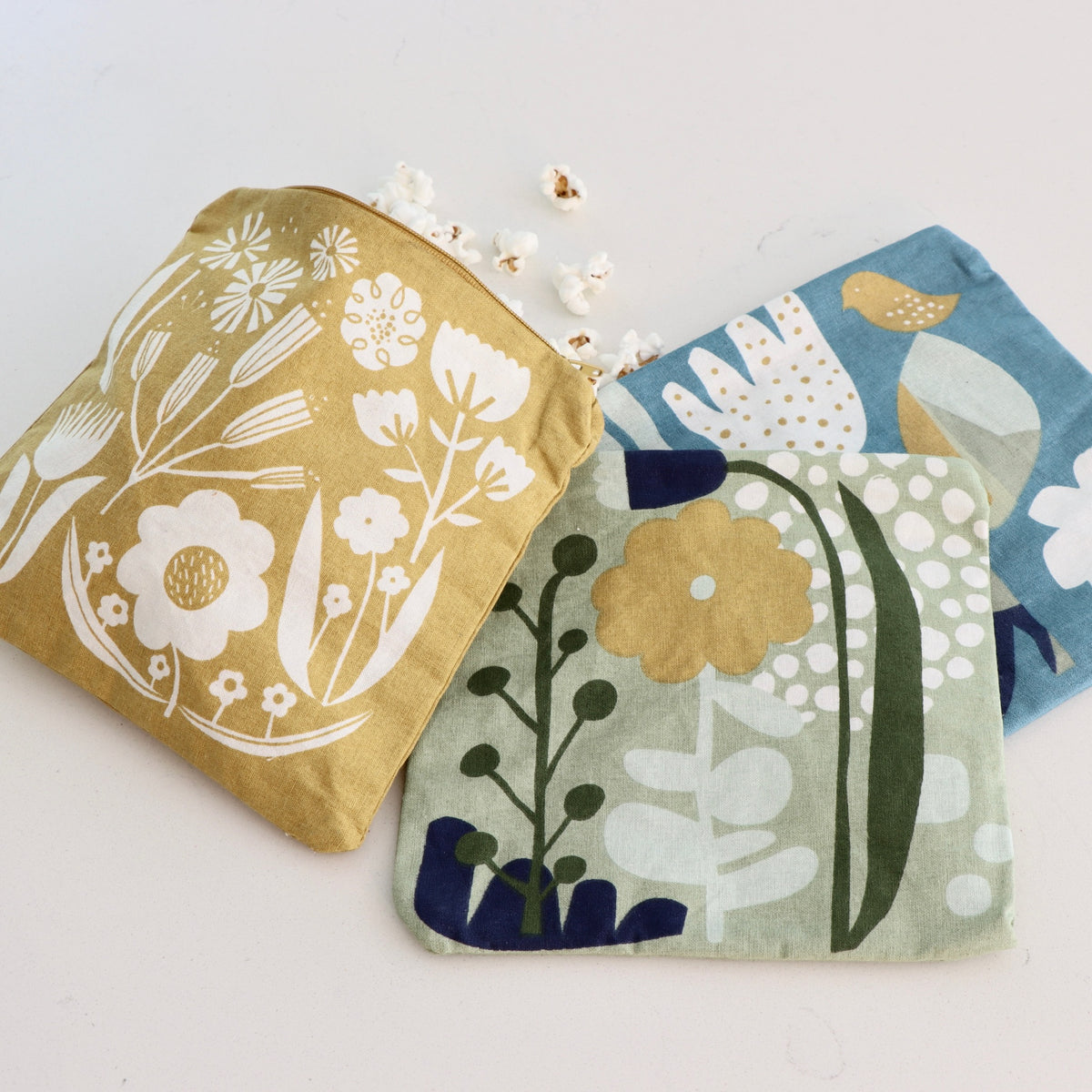 Spring Tulips Cotton Printed Food Pouches - Set of 3 - Holistic Habitat 