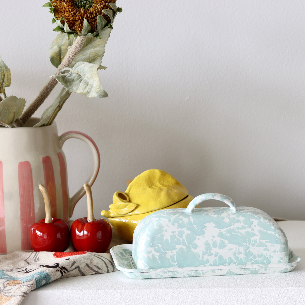 Robin's Egg Splatterware Enameled Butter Dish - Holistic Habitat 