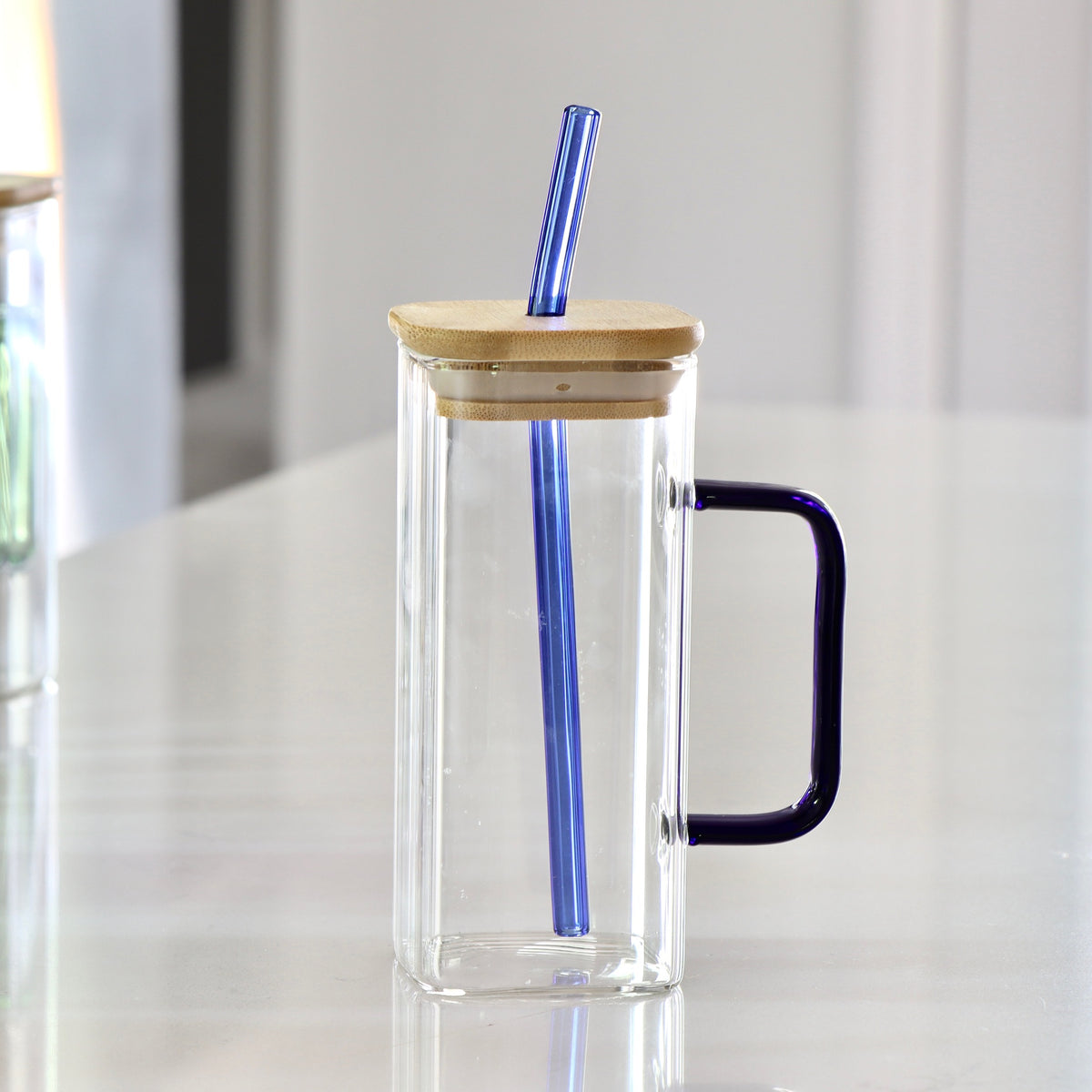 Cobalt - Squared Drinking Glass with Lid &amp; Straw - Holistic Habitat 