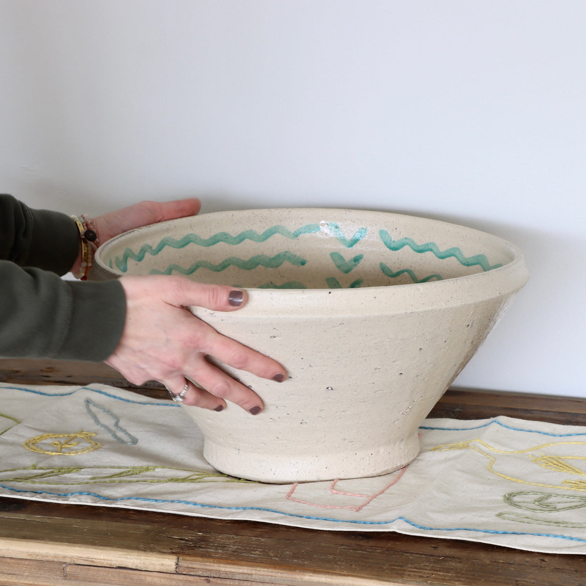 Fern Meadow Hand-Painted Terracotta Serving Bowl - Holistic Habitat 