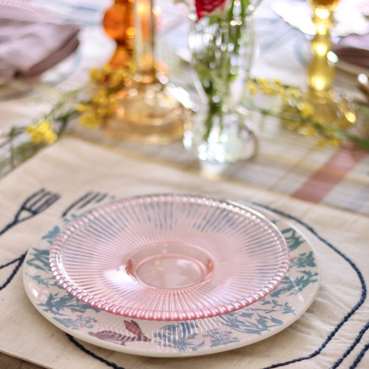 Pressed Pink Glass Medium Plates - Set of 4 - Holistic Habitat 