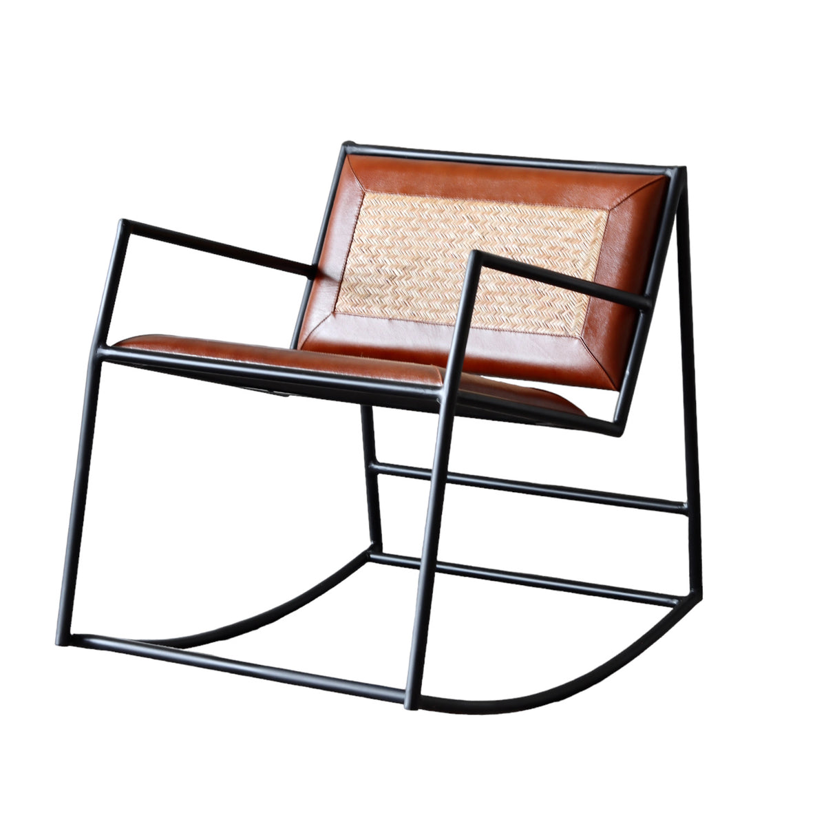 Kaia Leather &amp; Woven Cane Rocking Chair - Holistic Habitat 