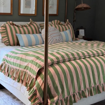 Cotton Duvet Cover in Green Stripe: Euro King/Queen