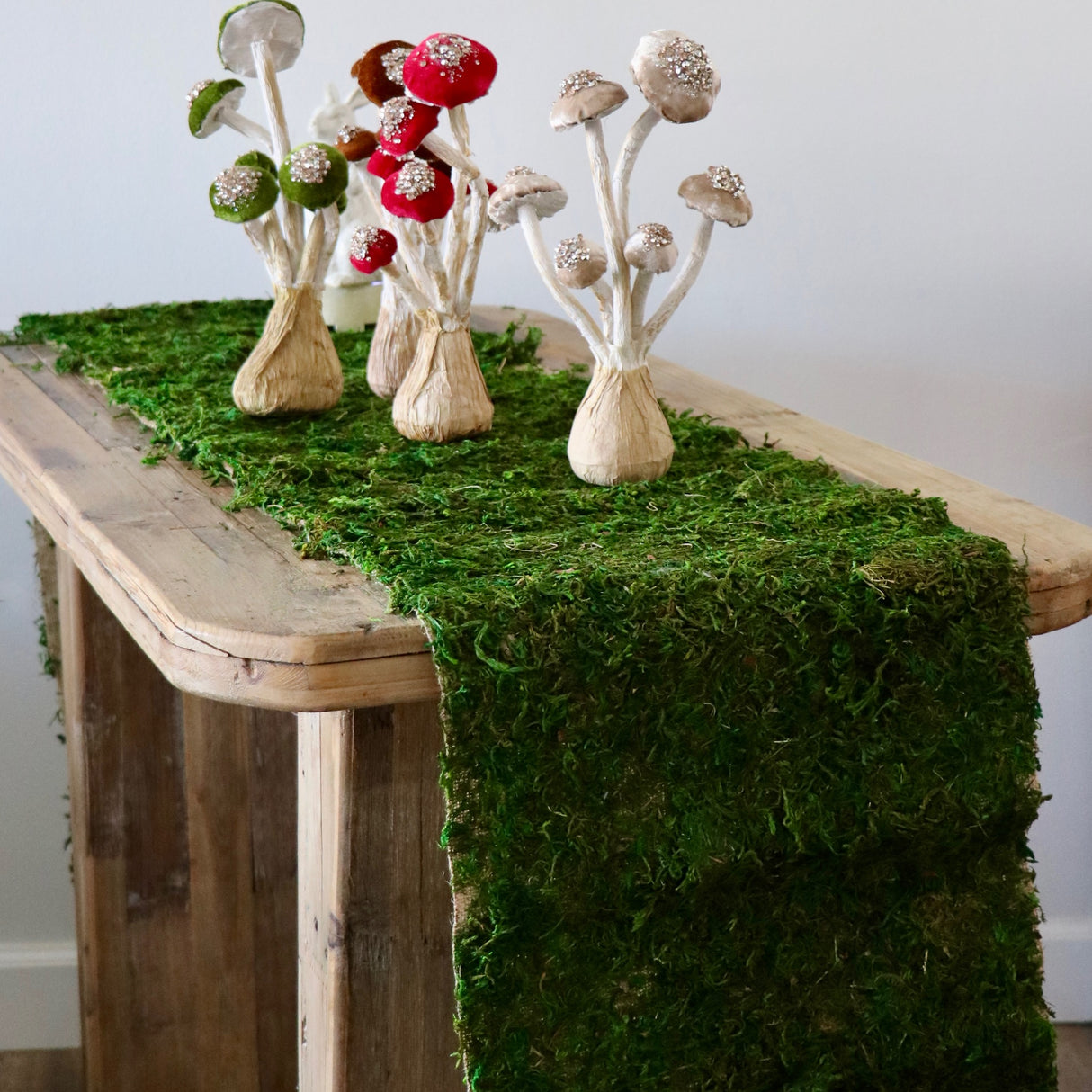 Enchanted Forest Moss and Burlap Table Runner