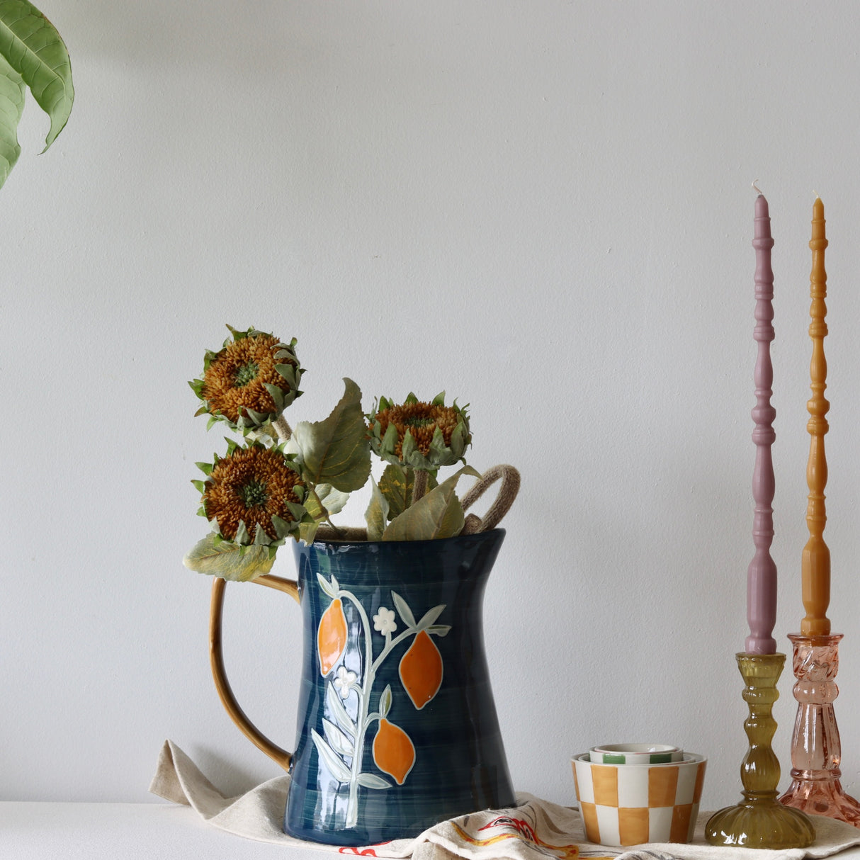 Lemon Tree Handpainted Stoneware Pitcher - 3 Qt - Holistic Habitat 