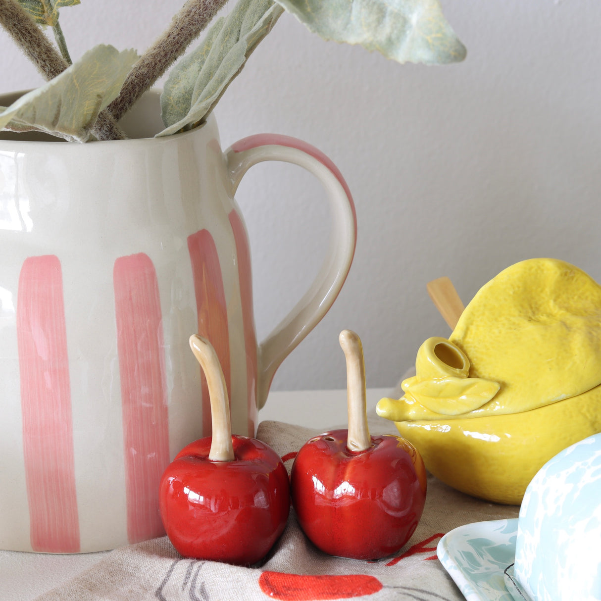 Lemon Stoneware Sugar Pot with Wooden Spoon - Holistic Habitat 