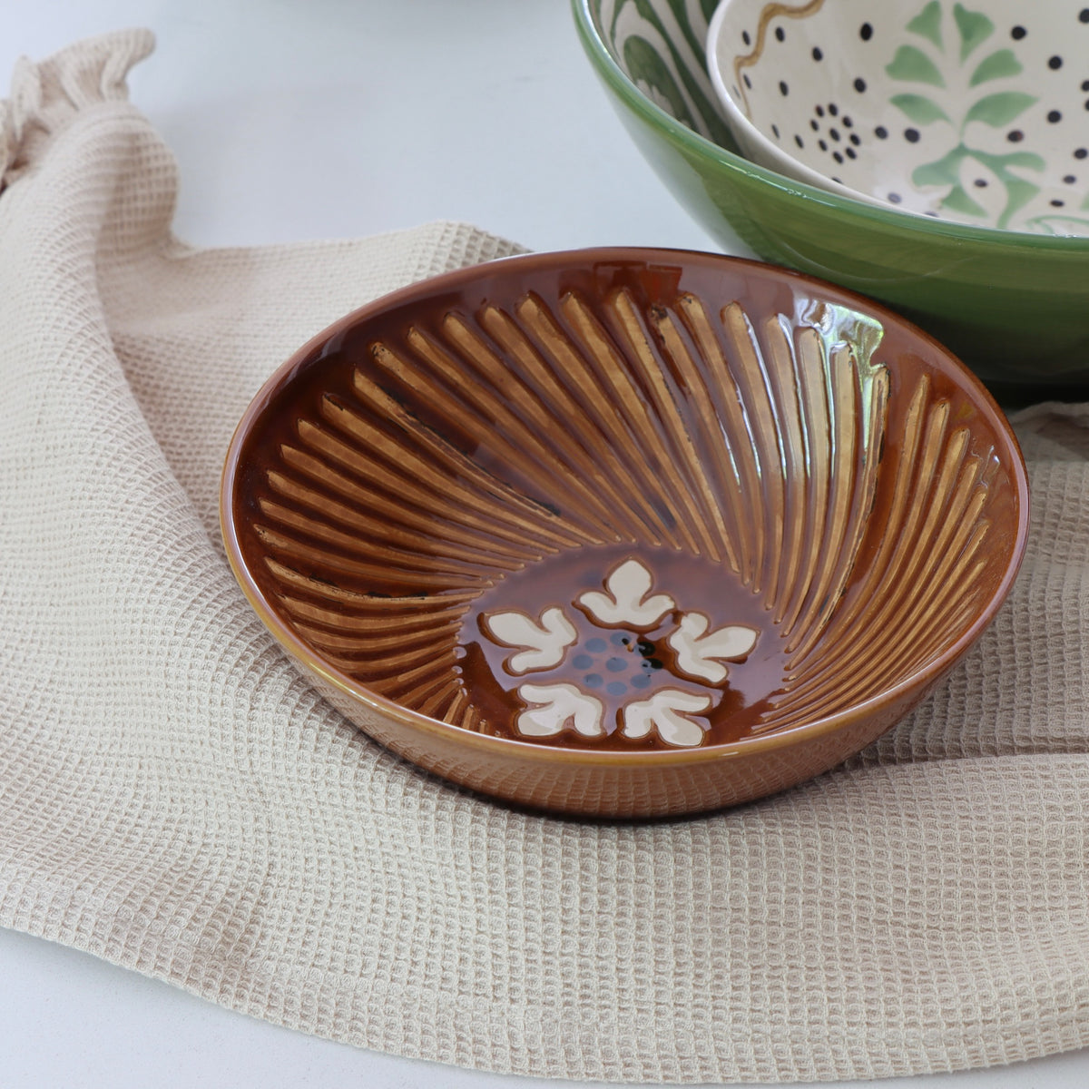 Cocoa Fleur Hand-Painted Stoneware Bowl - Holistic Habitat 