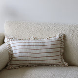 Jessie Ruffled Linen Rust & Cream Stripe Lumbar Pillow Cover