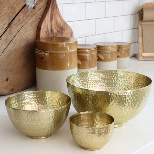 Hammered Gold Aluminum Bowls - Set of 3 - Holistic Habitat 