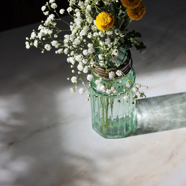 Fluted Recycled Glass Jar with Flower Frog - Holistic Habitat 