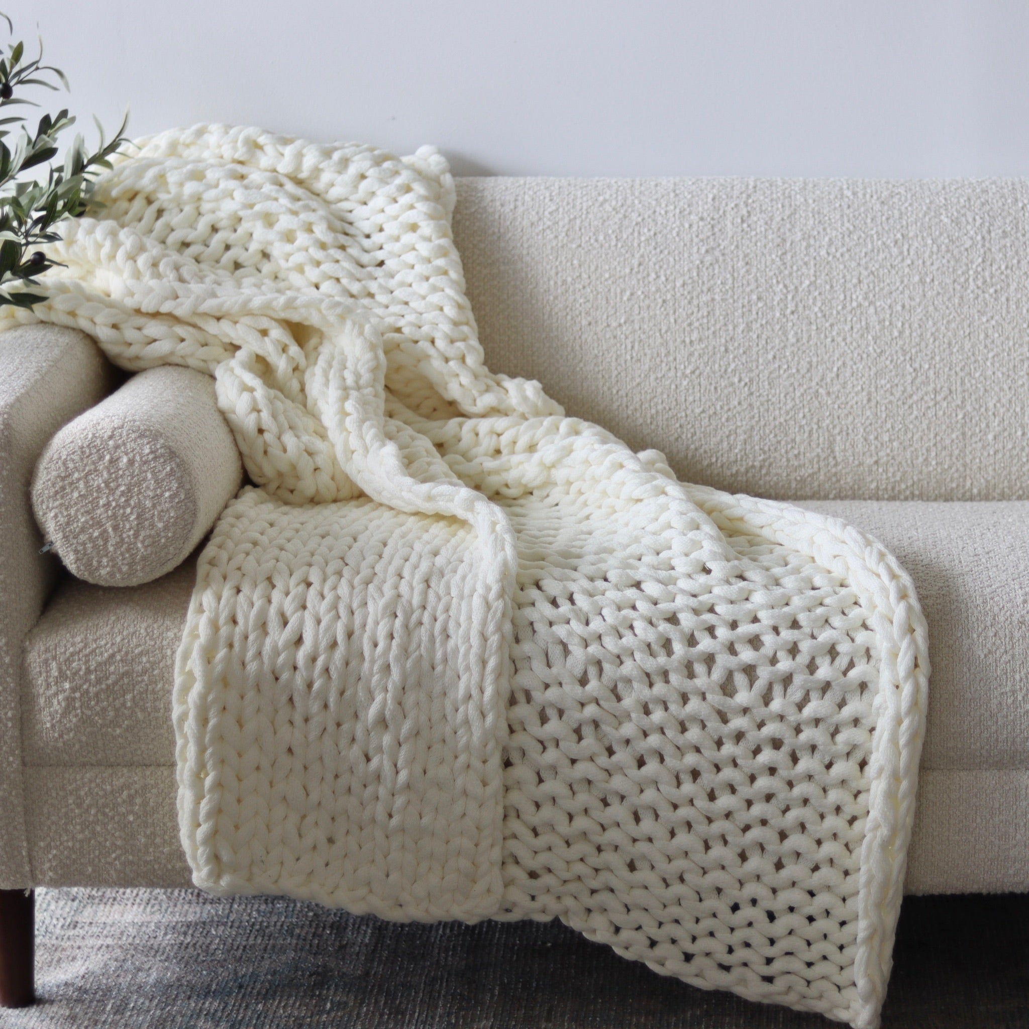 Ivory Chunky Knit Handmade Throw | Holistic Habitat