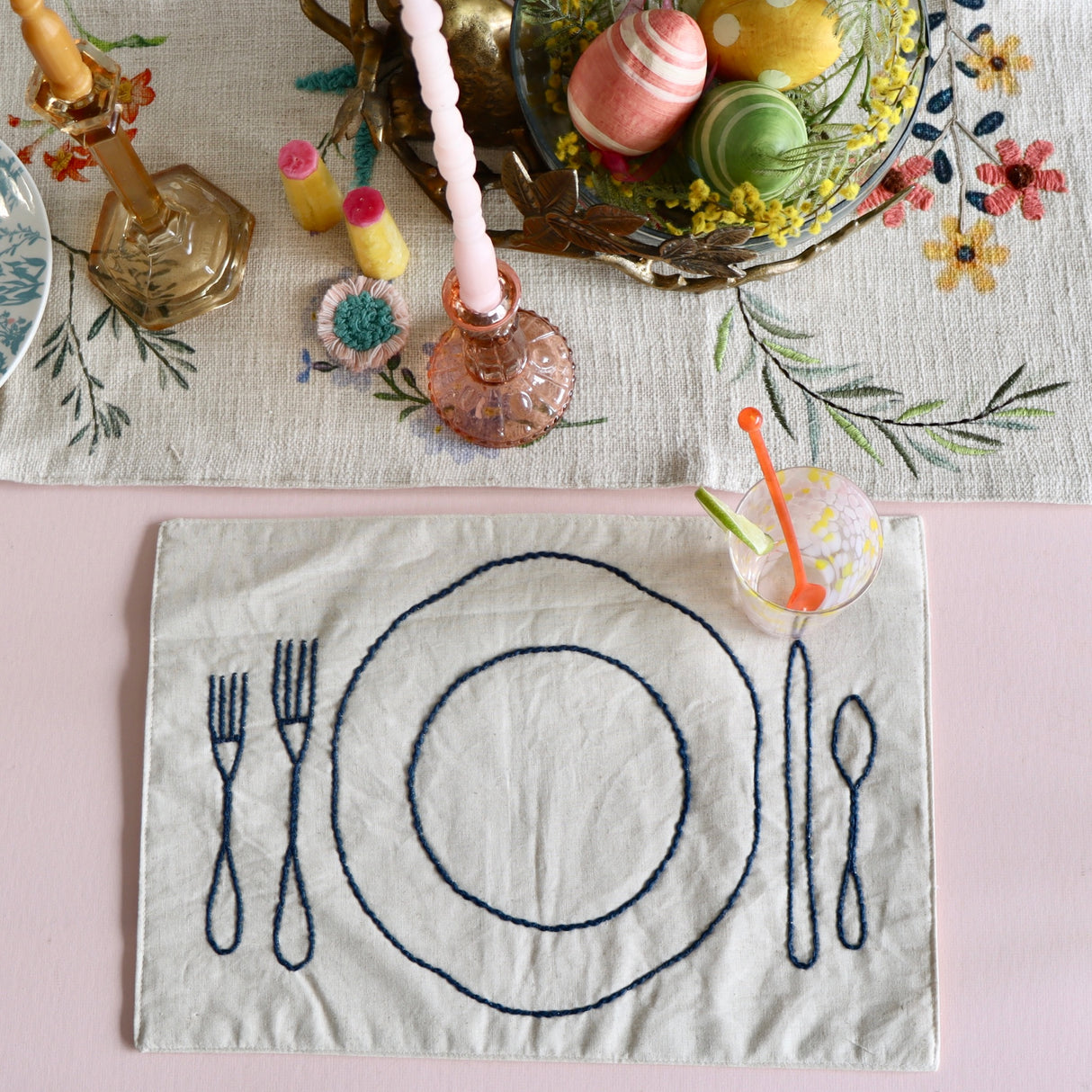 Embroidered Place Setting Linen Placemat - Holistic Habitat 