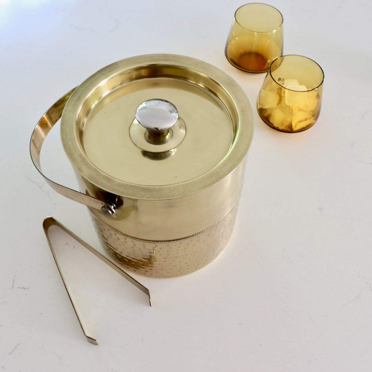 Oro Brass Finished Hammered Stainless Steel Ice Bucket - Holistic Habitat 