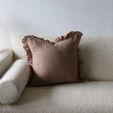 Sepia Brown Ruffled Linen Pillow Cover