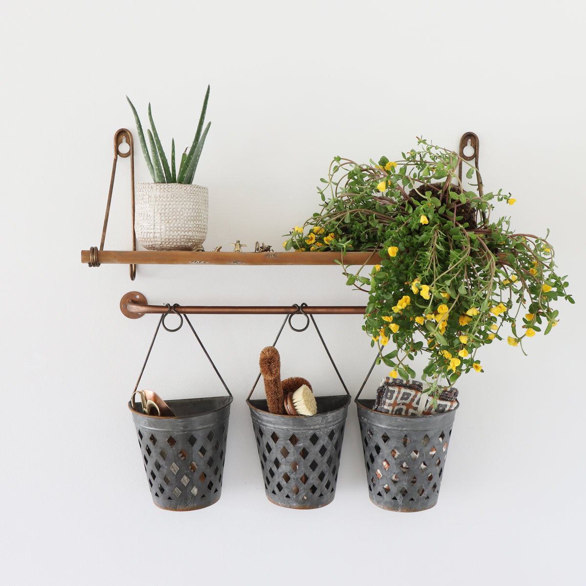 Metal Open-Weave Triple Basket Set with Rail - Holistic Habitat 