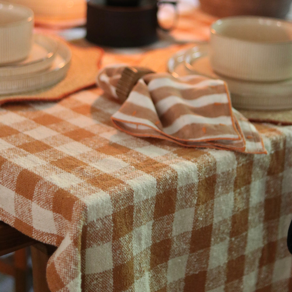 Handmade Rust Gingham Tablecloth