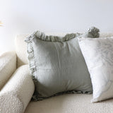 Emmie Dusty Sage Ruffled Linen Pillow Cover