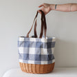 Coronado Canvas and Willow Basket Tote | Blue Check - Holistic Habitat 