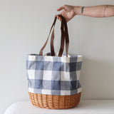 Coronado Canvas and Willow Basket Tote | Blue Check - Holistic Habitat 