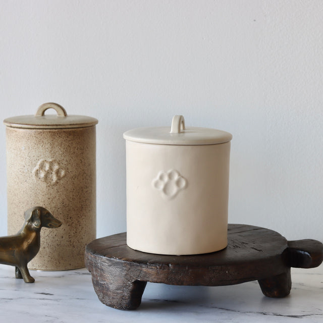 Paw Print Treat Canister - Ivory - Holistic Habitat 