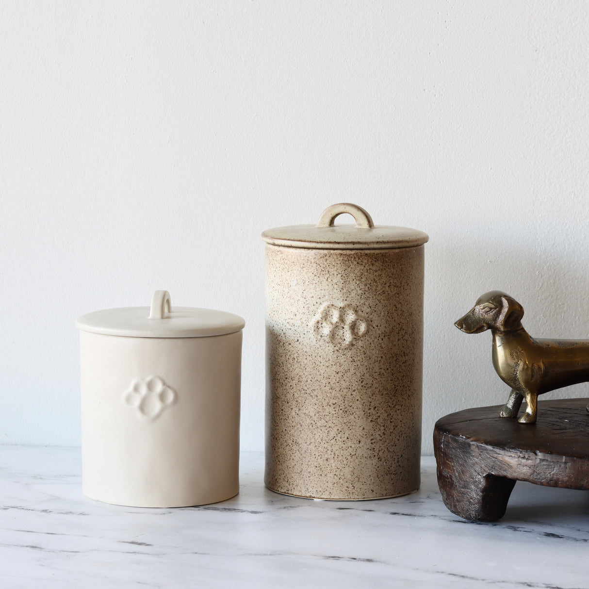 Paw Print Treat Canister - Ivory - Holistic Habitat 