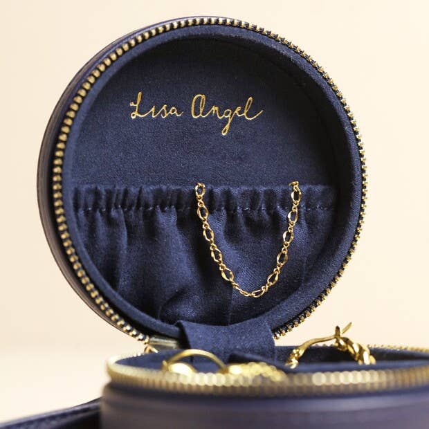 Navy Mini Round Travel Jewelry Case