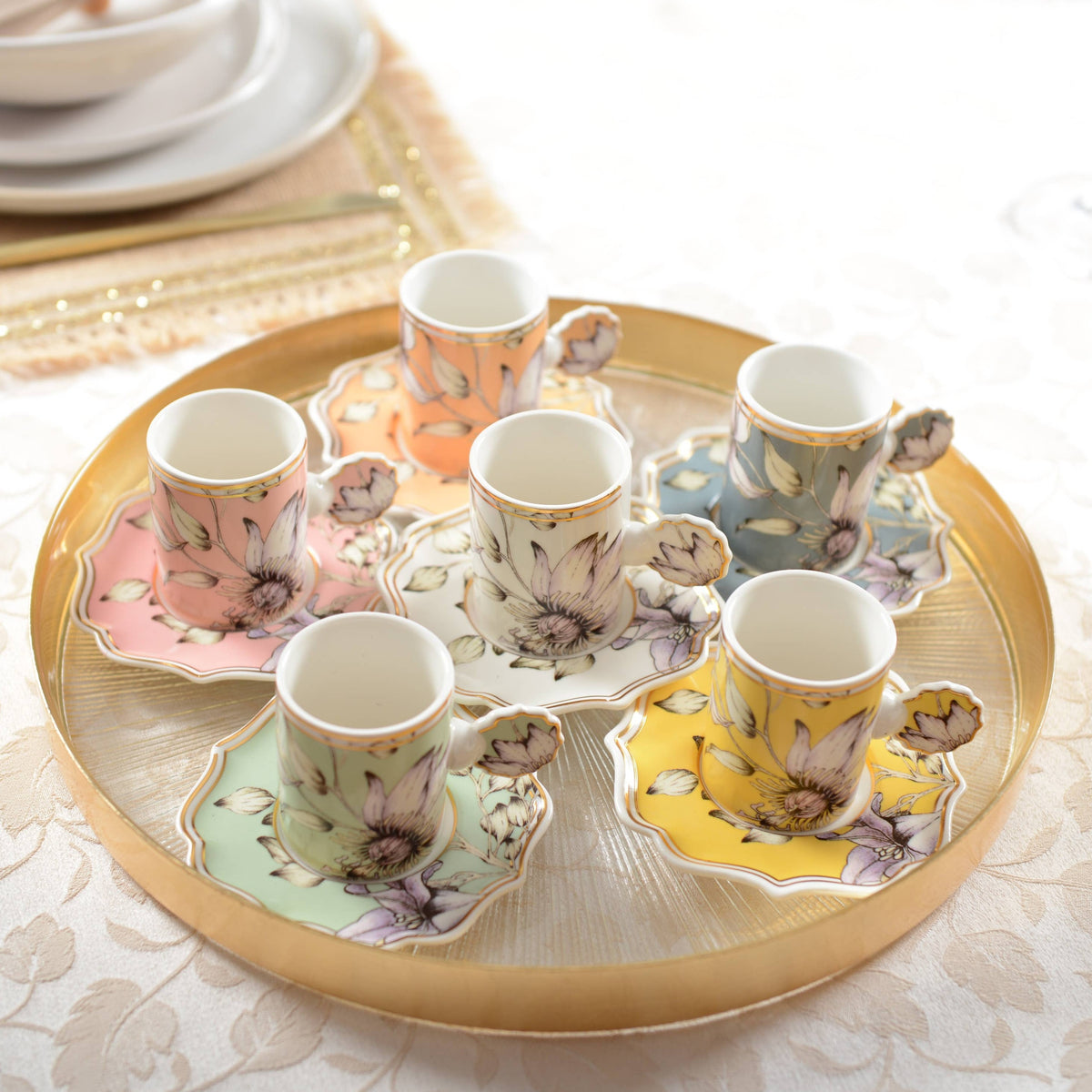 SET OF 6 FLORAL COFFEE CUPS AND SAUCERS - Holistic Habitat 