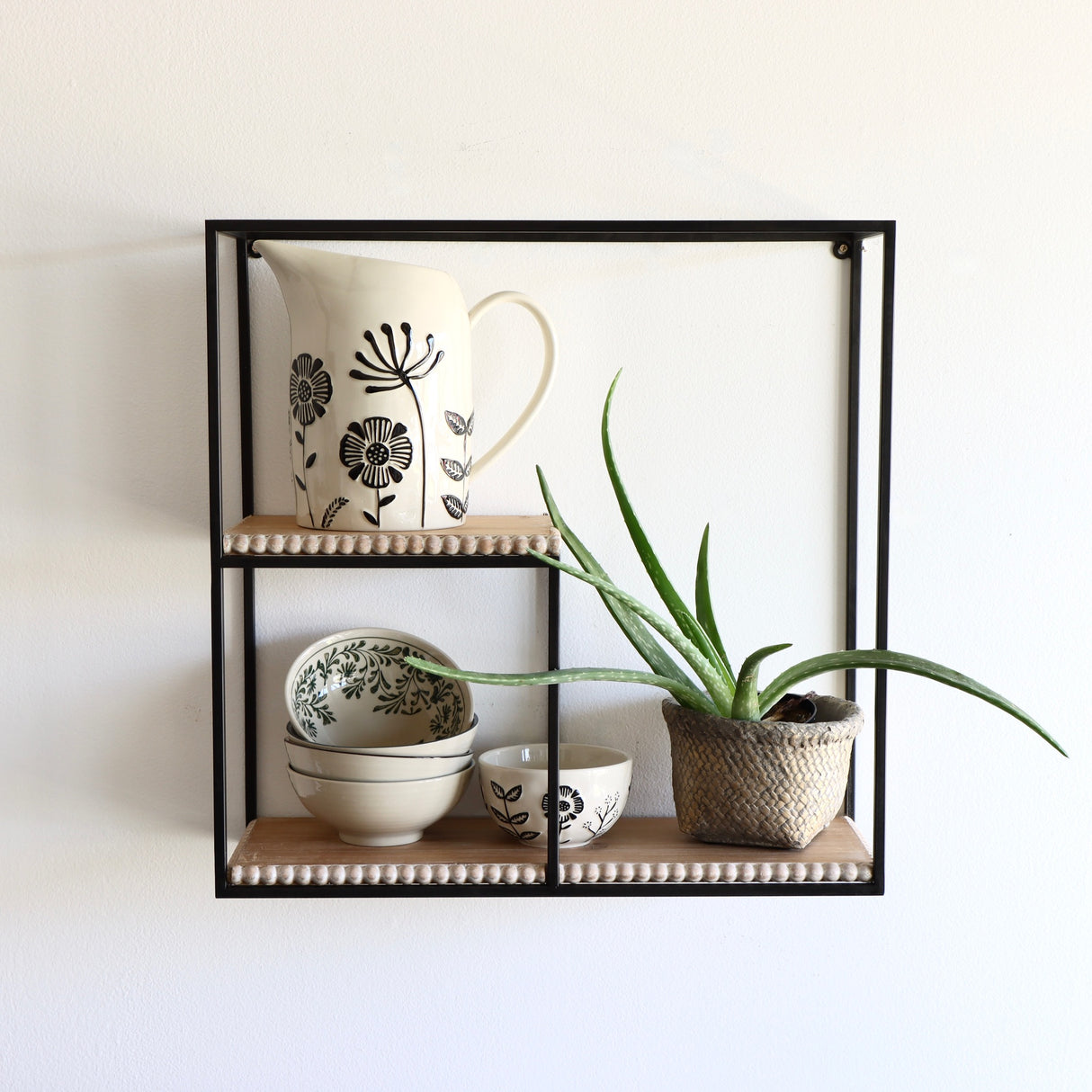 Boxed Wood and Metal Beaded Shelf - Holistic Habitat 