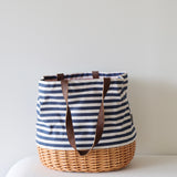 Coronado Canvas and Willow Basket Tote | Nautical Stripe - Holistic Habitat 