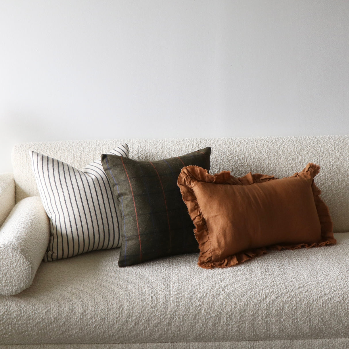 Allyson Rust Linen Ruffled Lumbar Pillow Cover