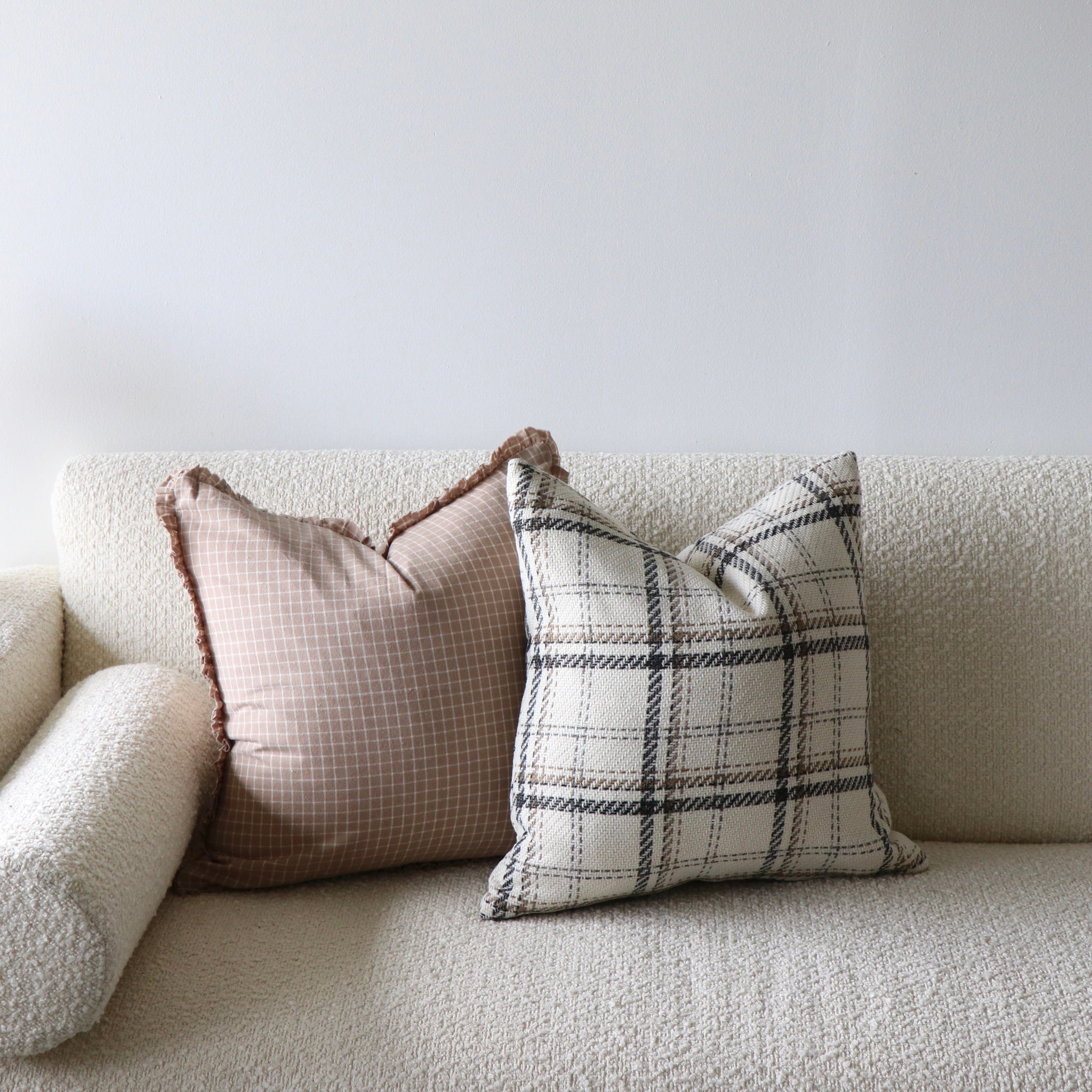 Moira Wool Effect Cream Check Pillow Cover Holistic Habitat