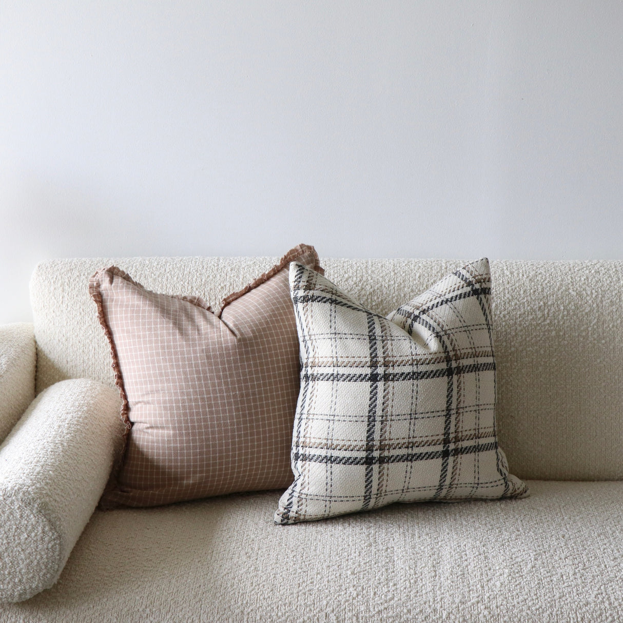 Moira Wool Effect Cream Check Pillow Cover