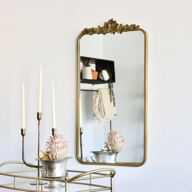 Rosalia Narrow Gold Floral Mirror - Holistic Habitat 