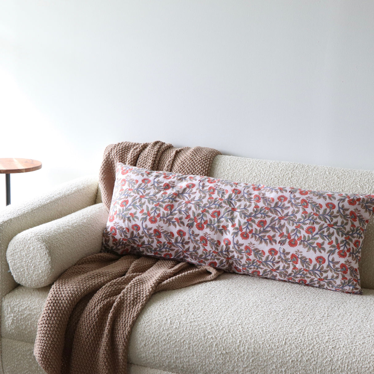 Hand Block Printed Floral Pillow Cover - Orange