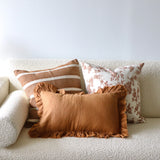 Allyson Rust Linen Ruffled Lumbar Pillow Cover