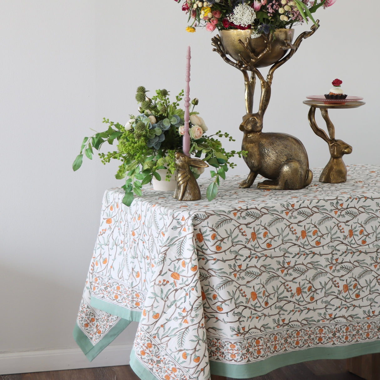 Marigold Handblock Print Tablecloth - Holistic Habitat 