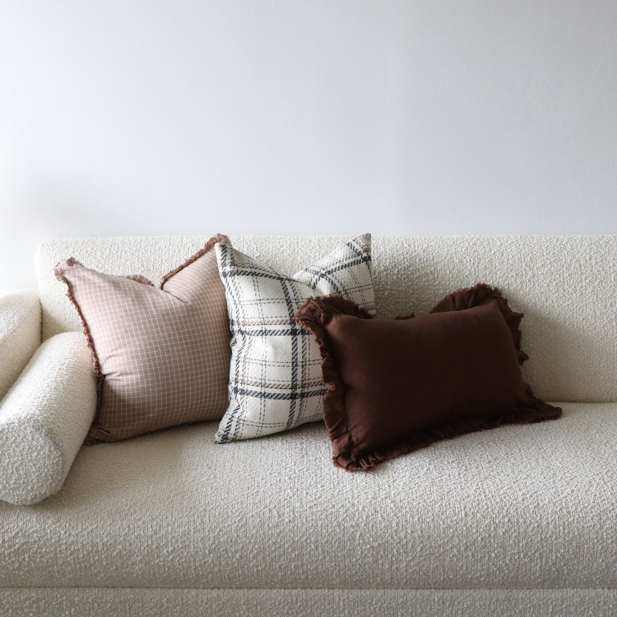 Moira Wool Effect Cream Check Pillow Cover