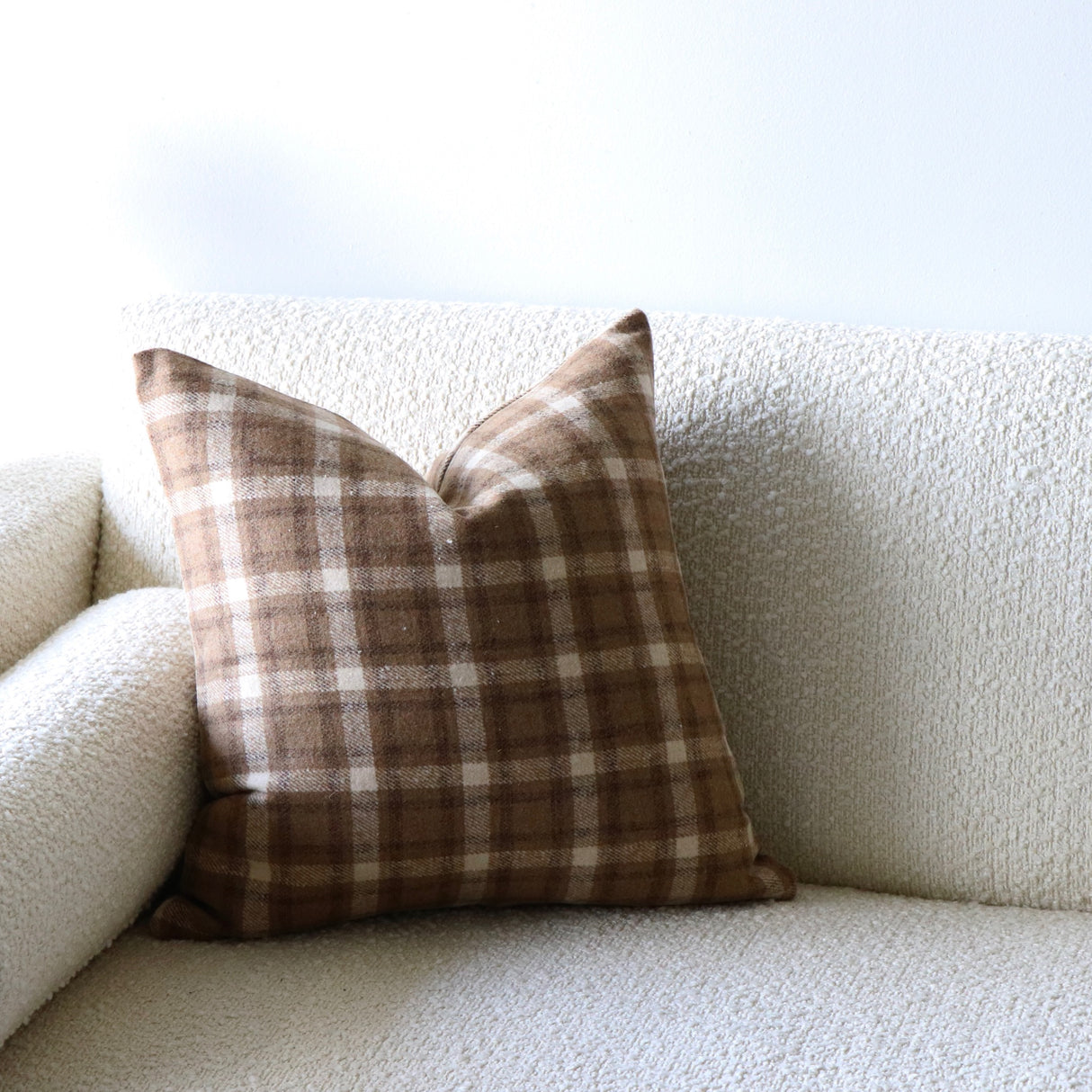 Mika Wool Blend Light Brown Checked Pillow Cover