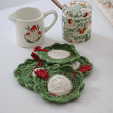 Holiday Wreath Cotton Crocheted Coasters - Set of 4