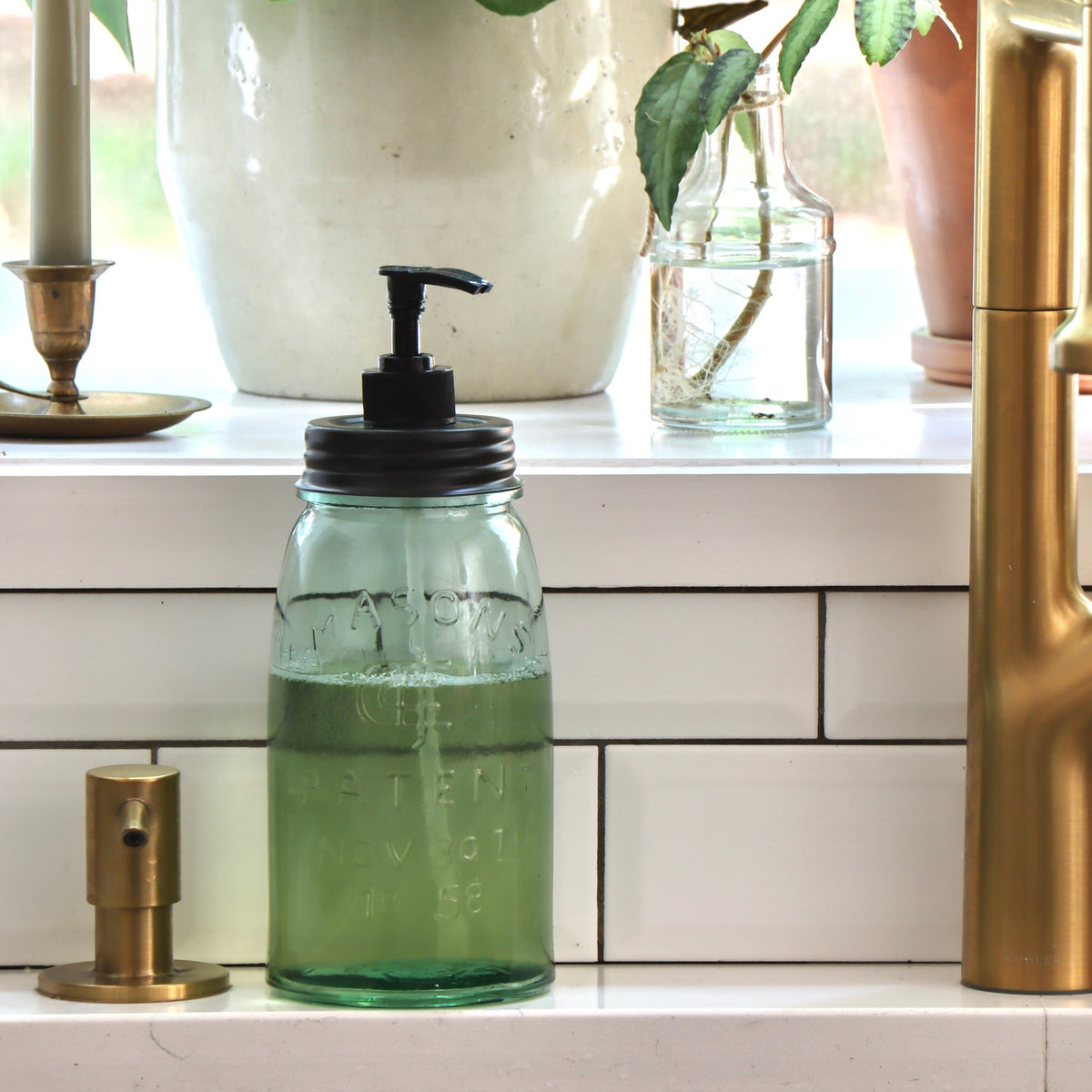 Green Mason Quart Soap Dispenser - Holistic Habitat 