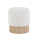 Ivory Boucle & Fluted Wood Ottoman - Holistic Habitat 