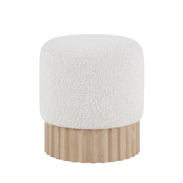 Ivory Boucle & Fluted Wood Ottoman - Holistic Habitat 