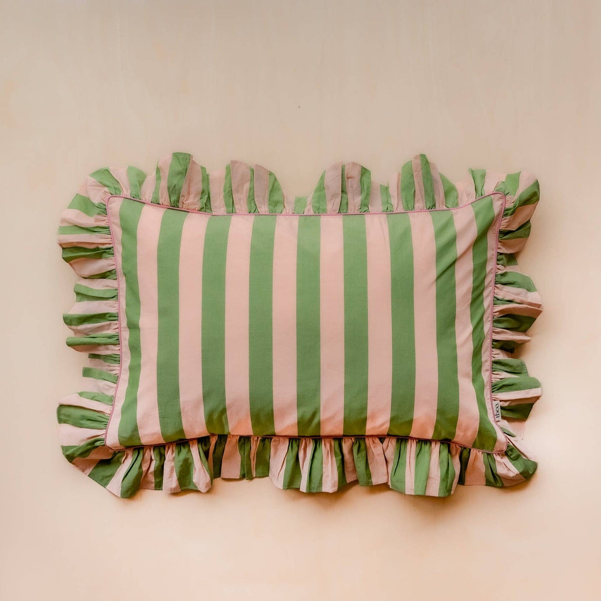 Pair of Cotton Pillowcases in Green Stripe