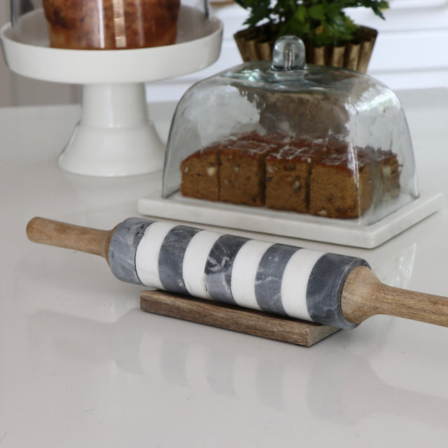 Italian Marble Striped Rolling Pin With Stand - Holistic Habitat 