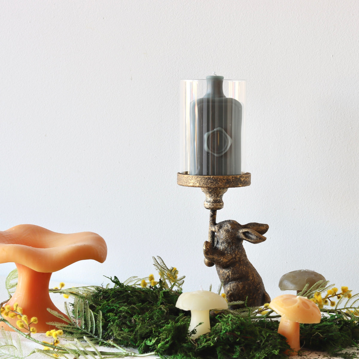 Sweet Bunny Antiqued Brass Finish Pillar Candle Holder - Holistic Habitat 